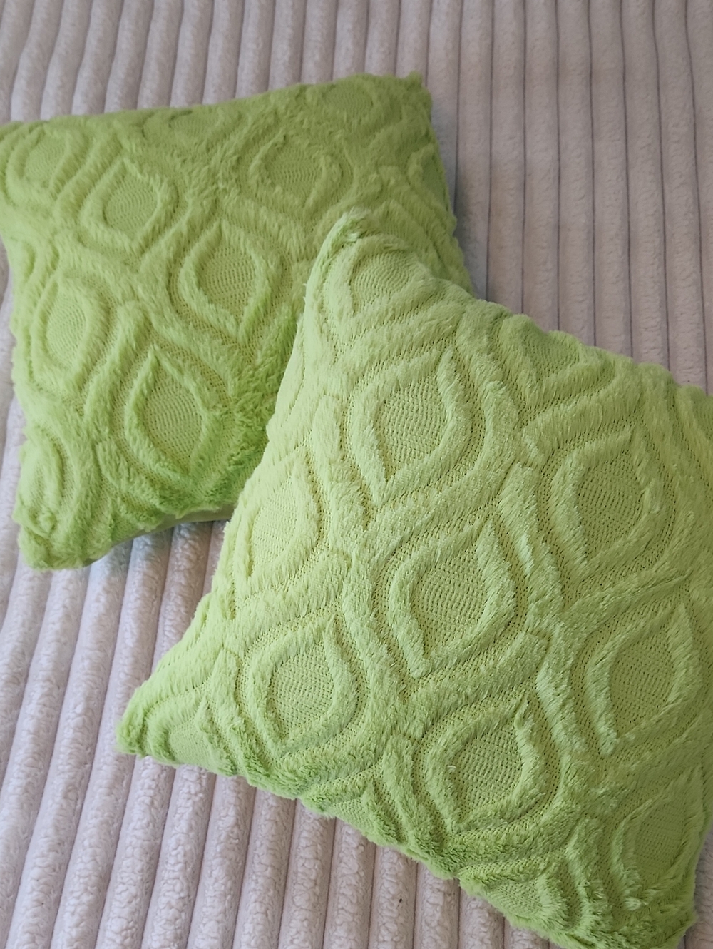Set Of Two Bright Green Decorative Throw Pillows - Plush Textured Accent